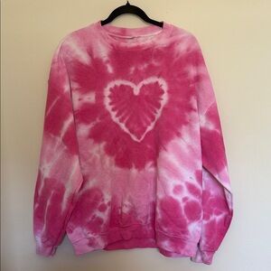 Urban Outfitters Pink Tie-Dye Heart Sweater